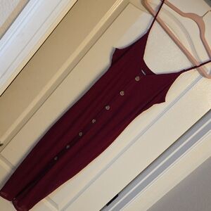Express Burgundy Ribbed Button-Front Midi Dress